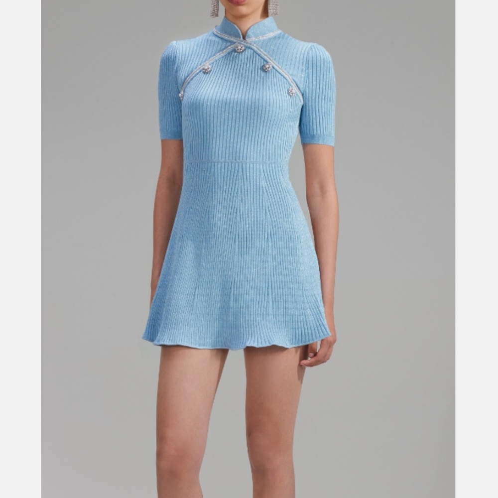 Self Portrait Blue Diamanté Lurex dress Small NWT